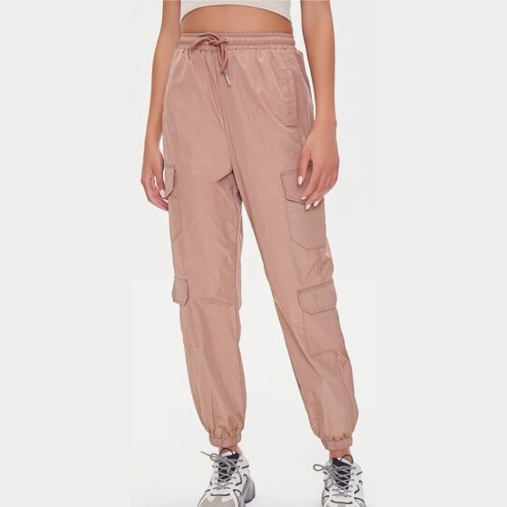 Forever 21 Rose Gold Windbreaker Cargo Joggers, Size XS